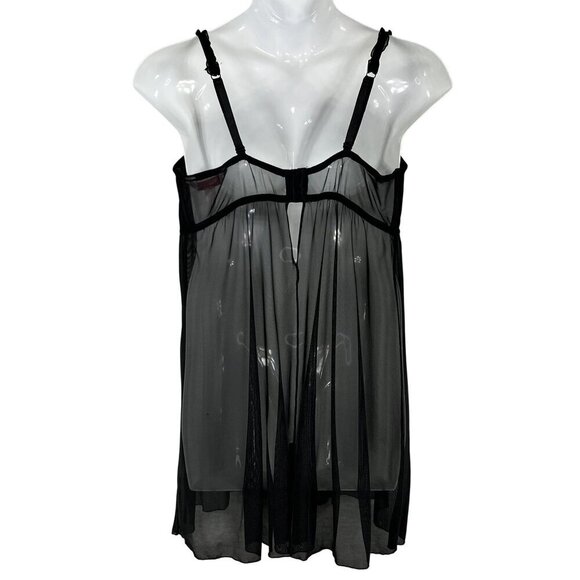 Cacique Womens 22-24 Babydoll Lingerie Black Purple Floral Embroidered Bows Sexy - Picture 4 of 11